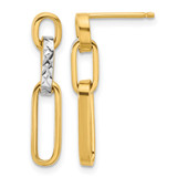 14K Yellow Gold with Rhodium Polished and Diamond-Cut Link Dangle Earrings, 23.2 mm
