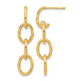 14K Yellow Gold Polished Triple Circle Link Dangle Earrings, 35.5 mm