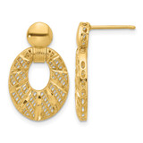 14K Yellow Gold Hollow Polished Diamond-Cut Oval Post Dangle Earrings, 24 mm