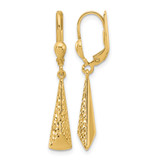 14K Yellow Gold Hollow Polished and Diamond-Cut Dangle Leverback Drop Earrings, 35 mm