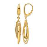14K Yellow Gold Polished/Textured Triple Oval Dangle Leverback Earrings, 44 mm
