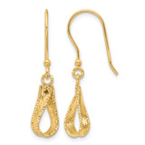 14K Yellow Gold Hollow Polished and Diamond-Cut Dangle French Wire Earrings, 33.4 mm