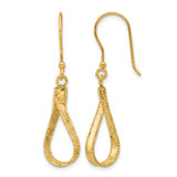 14K Yellow Gold Hollow Polished and Diamond-Cut Dangle French Wire Earrings, 42.8 mm