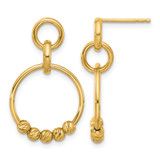 14K Yellow Gold Hollow Polished and Diamond-Cut Dangle Earrings, 25.5 mm