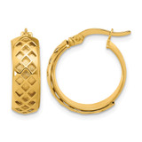 14K Yellow Gold Polished and Brushed Fancy Hoop Earrings, 19 mm
