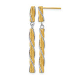 Rhodium-Plated 14K Two-Tone Gold Polished/Satin/Diamond-Cut Post Dangle Earrings, 45 mm