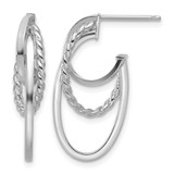 14K Yellow Gold with White Rhodium-Plated Polish/ Twisted Oval J-Hoop Earrings, 26.5 mm