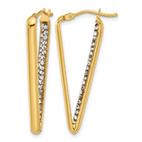14K Yellow Gold Polished with Crystal Triangle Hoop Earrings, 32.9 mm