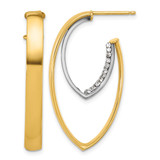 14K Yellow Gold Hollow with White Rhodium Polished with Crystal Oval Drop Post Hoop Earrings, 36.3 mm