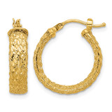 14K Yellow Gold Hollow Polished/Textured/Diamond-Cut Hoop Earrings, 19.5 mm