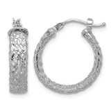 14K Yellow Gold Hollow with White Rhodium-Plated Polish/Texture/Diamond-Cut Hoop Earrings, 19.5 mm