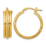 14K Yellow Gold Polished and Textured Round Hoop Earrings, 26 mm