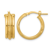 14K Yellow Gold Polished and Textured Round Hoop Earrings, 21.5 mm