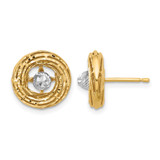 Rhodium-Plated 14K Two-Tone Gold Polished/Textured/Diamond-Cut Stud Earrings, 12.4 mm