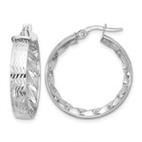 Rhodium-Plated 14K Yellow Gold with White Rhodium Plating Polished and Diamond-Cut Hoop Earrings, 25.65 mm