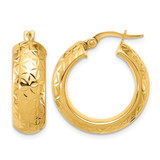 14K Yellow Gold Polished and Diamond-Cut Half Round Circle Hoop Earrings, 23.35 mm