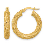 14K Yellow Gold Polished and Textured Twisted Tube Hoop Earrings, 23.5 mm