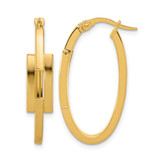14K Yellow Gold Polished Oval Square Tube Hoop Earrings, 30 mm