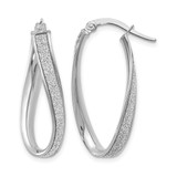 Rhodium-Plated 14K White Gold Hollow Polished Glimmer Infused Oval Hoop Earrings, 28 mm