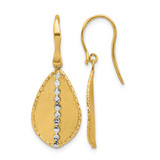 Rhodium-Plated 14K Two-Tone Gold Polished and Satin Teardrop Dangle French Wire Earrings, 33.8 mm