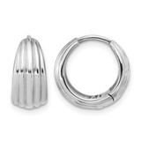 Rhodium-Plated 14K White Gold Polished/Grooved Round Huggie Hoop Earrings, 14.5 mm
