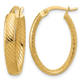 14K Yellow Gold Polished and Grooved Oval Hoop Earrings, 24.75 mm