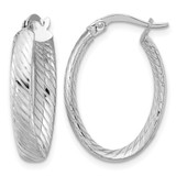 Rhodium-Plated 14K White Gold Polished and Grooved Oval Hoop Earrings, 24.75 mm