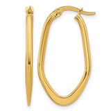 14K Yellow Gold Hollow Polished Oval Hoop Earrings, 30 mm, 2 mm Wide, Wire & Clutch