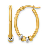 14K Two-Tone Gold Polished with Beads Oval Hoop Earrings, 24 mm