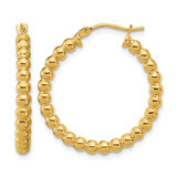 14K Yellow Gold Hollow Polished Beaded Round Hoop Earrings, 25 mm