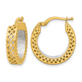 Rhodium-Plated 14K Two-Tone Gold Hollow Polished and Diamond-Cut Hoop Earrings, 18.7 mm