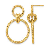 14K Yellow Gold Polished and Twisted Circles Dangle Earrings, 35.85 mm