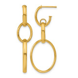 14K Yellow Gold Polished Oval Link Post Drop Earrings, 43.95 mm