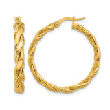 14K Yellow Gold Polished and Twisted Round Hoop Earrings, 31 mm