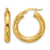 14K Yellow Gold Hollow Polished Patterned Round Hoop Earrings, 22 mm