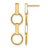 14K Yellow Gold Hollow Polished and Diamond-Cut Circle Dangle Earrings, 32.7 mm