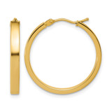 14K Yellow Gold Polished Square Tube Round Hoop Earrings, 25 mm
