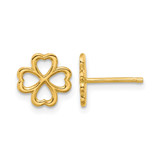14K Yellow Gold Hollow Polished 4-Leaf Clover Stud Earrings, 9.75 mm