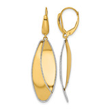 Rhodium-Plated 14K Two-Tone Gold Hollow Polished / Diamond-Cut Dangle Leverback Drop Earrings, 47.5 mm