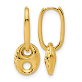 14K Yellow Gold Polished/Diamond-Cut Mariner Bead Hinged Hoop Drop Earrings, 21.45 mm