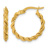 14K Yellow Gold Hollow Polished Twisted Round Hoop Earrings, 19.5 mm