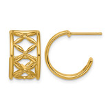 14K Yellow Gold Hollow Polished Criss-Cross J-Hoop Post Earrings, 16.7 mm