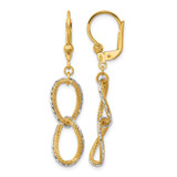 Rhodium-Plated 14K Two-Tone Gold Polished/Texture/Diamond-Cut Oval Leverback Dangle Earrings, 44.3 mm