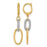 Rhodium-Plated 14K Two-Tone Gold Hollow Polished Cubic Zirconia Ovals Leverback Dangle Earrings, 38.3 mm