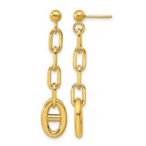 14K Yellow Gold Hollow Polished Anchor Link Post Dangle Earrings, 40.75 mm