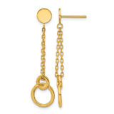 14K Yellow Gold Hollow Polished 2-Strand Double Circle Post Dangle Earrings, 40.4 mm