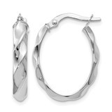 Rhodium-Plated 14K White Gold Hollow Polished Twisted Oval Hoop Earrings, 22 mm