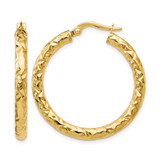 14K Yellow Gold Hollow ForeverLite Polished and Textured Hoop Earrings, 24 mm