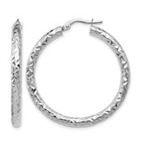 Rhodium-Plated 14K White Gold Hollow ForeverLite Polish/Textured Hoop Earrings, 35 mm