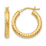 14K Yellow Gold Hollow ForeverLite Polished and Textured Hoop Earrings, 22 mm